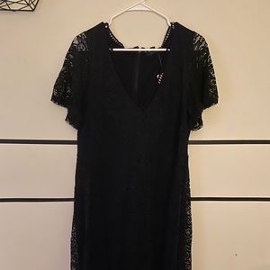Long black dress, lace on sleeves. Torrid brand, plus size - size 16